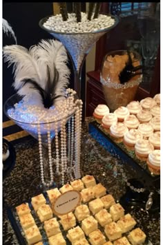 an assortment of desserts and pastries on display