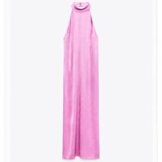 Nwt High Neck, Low/Open Back, Pink, Satin, Midi Dress From Zara. Could Be Dressed Up Or Down. Sleeveless Long Dress With Round Neckline. Button Closure At Collar. Summer High Neck Maxi Dress, Spring High Neck Maxi Dress For Night Out, Elegant High Neck Beach Dress, Elegant High Neck Dress For Beach, Chic Pink Satin Sleeveless Dress, Chic Spring High-neck Maxi Dress, Spring High Neck Maxi Dress For Date Night, Pink High Neck Mini Dress For Summer, High Neck Maxi Dress For Spring Date Night