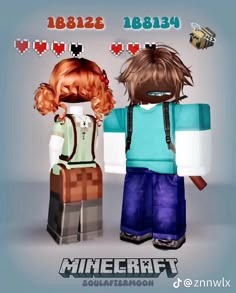 two children standing next to each other in minecraft