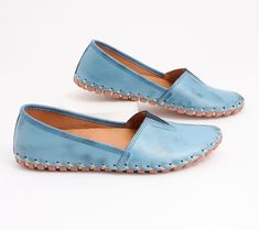 Your new favorite shoes you'll wear on repeat, these leather slip-ons feature distinctive stitching on the sole and a V-shaped elastic insert on the top. From Spring Step. On The Top, On Repeat, Leather Slip Ons, Slip Ons, V Shape, The Top, Fashion Shoes, Oxford, Loafers