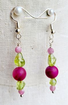 Green Gemstone Earrings With Round Beads, Green Gemstone Round Bead Earrings, Elegant Lime Green Faceted Jewelry, Pink Adjustable Jade Jewelry, Pink Bohemian Jewelry With Faceted Beads, Bohemian Pink Jewelry With Faceted Beads, Pink Round Gemstone Beaded Jewelry, Pink Beaded Czech Glass Jewelry, Pink Jade Jewelry Gift