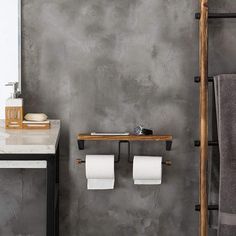 Wall-Mounted Burnt Wood & Black Metal Dual-Roll Toilet Paper Holder with 15-inch Shelf-MyGift Pipe Storage, Simple Toilet, Toilet Holder, Bathroom Tissue Holder, Black Toilet Paper Holder, Towel Bar Bathroom, Black Toilet Paper, Toilet Paper Holder Wall, Wall Mount Toilet