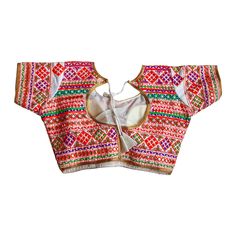 Step up your style game with this dazzling hand-embroidered saree blouse! Featuring intricate geometric embroidery in a rainbow of colors, this piece is sure to turn heads. Perfect for dressing up any saree, it's also great for special occasions like Navratri. So lovely, you'll want to wear it again and again! Luxury Multicolor Embroidered Blouse Piece For Festivals, Cheap Multicolor Blouse Piece For Puja, Luxury Multicolor Embroidered Blouse Piece, Cheap Multicolor Blouse With Zari Work, Luxury Cotton Blouse With Multicolor Embroidery, Fitted Blouse With Multicolor Embroidery At Cheap Price, Cheap Semi-stitched Multicolor Blouse, Cheap Multicolor Unstitched Blouse Piece, Cheap Fitted Blouse With Multicolor Embroidery