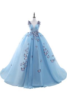 Sky Blue Prom Dresses, Sky Blue Prom Dress, Custom Made Prom Dress, Off Shoulder Evening Gown, Blue Prom Dresses, Butterfly Applique, Prom Dresses Sleeveless, Designer Evening Dresses, Ball Gown Skirt