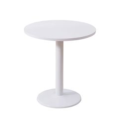 a white round table on a white background with no people around the table to see it