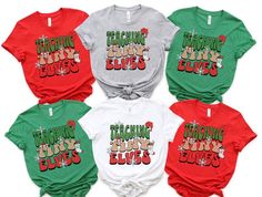 six t - shirts with the words teaching is fun in red, green and blue