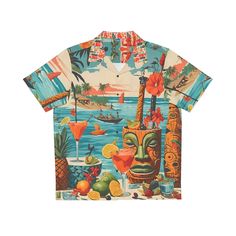 In true Art Boutiki fashion we are rolling our our first ever Aloha shirt just as the summer is ending. Regardless, this is a cool item to have or to give as a gift to the faithful Art Boutiki fan. This full color design was done in-house by design ninjas all our own. Yes, the material is polyester, but as we work our way along the area of garments beyond t-shirts this is what we can produce at an affordable price. This item   S M L XL 2XL 3XL 4XL 5XL Length, in 28.35 29.33 30.31 31.30 32.28 33.27 34.25 35.24 Width, in 20.47 22.44 24.41 26.38 28.35 30.31 32.28 34.25   is printed on demand and shipped from China, so please allow extra time for delivery, roughly two weeks. .: Material: 95% polyester, 5% spandex\n.: Sewn-in label\n.: Medium fabric (7.23 oz/yd²(245 g/mn.: Boxy fit\n.: Chest po Fun Cotton Hawaiian Shirt For Vacation, True Art, Hawaiian Style, Aloha Shirt, Cool Items, Sew-in Labels, Happy Hour, Dart, On Demand