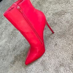 Brand New. Never Worn Red Ankle Boots. Fall Red High Heel Mid-calf Boots, Red High Heel Mid-calf Boots For Fall, Red High Ankle Mid-calf Boots For Winter, Red High Ankle Heels For Winter, Chic Red Winter Boots, Casual Red Mid-calf Boots For Fall, Red Round Toe Heeled Boots For Spring, Red Heeled Boots With Round Toe For Spring, Red High Ankle Heeled Boots For Fall