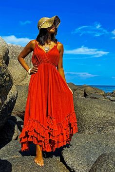 Women Orange Dress Orange Cotton Dress Burnt Orange Dress - Etsy Bohemian Sundress With Ruffle Hem And Straps, Bohemian Sundress With Ruffle Hem And Ruffled Straps, Summer Tiered Dress With Spaghetti Straps And Ruffles, Vacation Dresses With Ruffles And Spaghetti Straps, Spaghetti Strap Ruffle Dress For Vacation, Spaghetti Straps Ruffle Dress For Beach, Bohemian Tiered Dress With Ruffle Hem For Beach, Beach Tiered Dress With Ruffled Hem And Straps, Beach Tiered Dress With Ruffled Straps And Hem