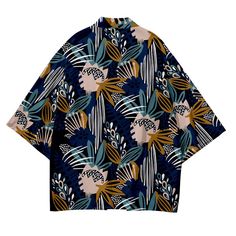 Our Tropical Kimono Shirt, a perfect blend of exotic flair and comfortable style. Embrace the vibrant energy of the tropics with this beautifully designed shirt that is sure to make a statement wherever you go. Crafted with care, our Tropical Kimono Shirt features lightweight and breathable fabric, making it ideal for warm weather and beach destinations. Its loose and flowing silhouette offers both comfort and versatility, allowing you to effortlessly transition from lounging poolside to explori Blue Hawaiian Style Summer Tops, Blue Hawaiian Summer Top, Hawaiian Printed Relaxed Fit Shirt, Printed Relaxed Fit Hawaiian Shirt For Beachwear, Relaxed Fit Printed Hawaiian Shirt For Beachwear, Patterned Relaxed Fit Camp Shirt For Vacation, Casual Patterned Tops For Vacation, Casual Patterned Beach Top, Bohemian Blue Shirt For Vacation