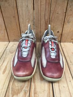 PRADA America's cup Low top Red / Gray Women's leather sneakers sz 4.5 us 7.5 | eBay