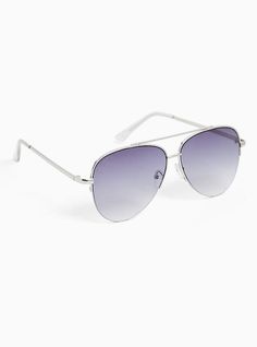 Reach for this classic pair of aviator sunglasses, that are cast in silver-tone metal with blue ombre lenses, when the sun comes out. Adjustable nose pad. Base metal. Imported . The best plus size women's silver-tone aviator sunglasses eyewear in grey. Silver Aviator Sunglasses, Silver Sunglasses With Uv Protection For Spring, Summer Silver Aviator Sunglasses, Silver Tinted Sunglasses For Spring, White Aviator Sunglasses For Summer, Silver Tinted Aviator Sunglasses, Summer Metal Aviator Sunglasses With Tinted Lenses, Silver Aviator Sunglasses With Mirrored Lenses For Summer, Summer Silver Aviator Sunglasses With Mirrored Lenses