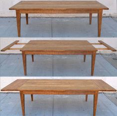 three different views of a coffee table with no leaves on the top and bottom part