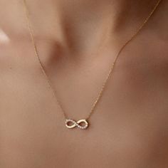 14k Gold Infinity Necklace, Infinity Pendant, Infinity Symbol, Gold Infinity, Real Gold Necklace, Bridesmaid Gifts, Eternity Necklace, Infinity Charm, Everyday Jewelry, Infinity, a very beautiful and special motif to show your love, is designed for you according to the latest trends.  Infinity gold pendant weighs 1.65 gr and the chain length is 46 cm. Your products will be shipped with free shipping UPS express within 1-3 business days. There may be +/- 0.15 change in gram information due to pro Infinity Sign Necklace, Infinity Gold Chain, Chain Pendant Designs Gold, Infinity Pendant Gold, Infinity Locket, Latest Gold Necklace Designs, Latest Necklace Design, Gold Infinity Necklace, Infinity Chain