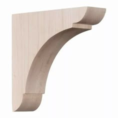 an unfinished wooden shelf bracket on a white background