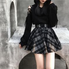 Dark Girl Series Top   Skirt KF81059 Egirl Fashion, Goth Outfit, Cute Skirt Outfits, Rock Outfit, Skirt Mini, Wool Skirt, Goth Outfits, Alternative Outfits, Plaid Skirt