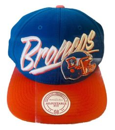 an orange and blue hat with the word browns on it