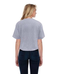 Ladies' Boyfriend Crop T-Shirt - HEATHER GREY - XL | StarTee Boyfriend Crop T-Shirt in Heather Grey Size XL | Cotton Gray Crew Neck T-shirt For Loungewear, Trendy Heather Grey T-shirt With Letter Print, Casual Cropped T-shirt With Crew Neck, Trendy Gray Cotton T-shirt, Heather Grey Cotton Short Sleeve T-shirt, Casual Athletic Heather T-shirt With Letter Print, Gray Crew Neck Trendy Crop Top, Trendy Gray Crew Neck Crop Top, Gray Cotton T-shirt For Loungewear