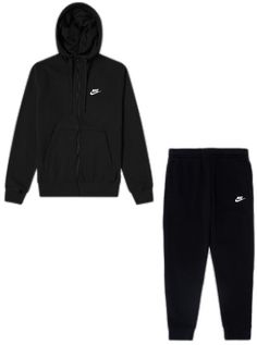 nike-mens-sportswear-club-fleece-tracksuit-bv2645-010-bv2671-010 Men's Sportswear, Mens Sportswear, Nike Men, Black White, Nike, Black And White, White, Black