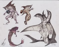 some drawings of different types of monsters