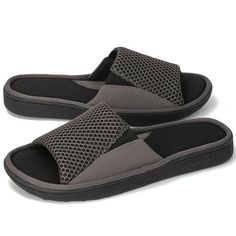 These LongBay mens breathable slip on slippers came in two colors. While the black and gray that presenting more masculinity, the ultra comfy on your feet will definitely blow your mind. The breathable mesh on both upper and footbed of the slippers help kick the moisture away. Your tired feet will keep toasty and comfy at the same time! Size: 11-12.  Gender: male.  Age Group: adult. Mens Summer Slippers, Blue Background Patterns, Slip On Slippers, Foam Slippers, Bear Slippers, Animal Slippers, Toe Slippers, Open Toe Slippers, Comfortable Slippers