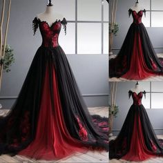 Black Red Gothic Wedding Dresses A Line Off Shoulder Lace Appliques Bridal Gowns.  "This pin contains affiliate links, which means I may earn a commission at no cost to you extra for you". 
 #affiliate #advertising" Jack And Sally Wedding Dress, Red Goth Wedding Dress, Halloween Wedding Red And Black, Red And Black Wedding Dress Goth, Black And Maroon Wedding Dress, Harley Quinn Wedding Dress, Red And Black Groom, Red Bridal Dress Gowns, Blood Red Wedding Dress