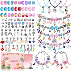 PRICES MAY VARY. 180 Pieces Charm Bracelet Kit Included: The DIY charm bracelet making kits for girls provides you 6 pieces silver snake chain bracelets with extender chain, 6 necklace cords, 40pcs charm pendants, 88pcs European big hole color beads, 40pcs metal space beads, one gift box which enough for you to DIY your own jewelry craft and Cristmas and New Yeargift Nice Gift for Girls: Unicorn/Mermaid crafts gifts set, creating a unique jewelry charms craft, dangle, bracelet, keychain, anklet. Charm Bracelet Making, Christmas Jewelry Diy, Bracelet Making Kit, Mermaid Crafts, Christmas Gifts For Teen Girls, Diy Charm, Jewelry Making Kits, Diy Charm Bracelet, Jewelry Making Kit