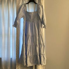 Nwt Crown & Ivy Smocked Midi Dress With Sleeves. Blue & White Striped, Size M Elephant Print Dress, Elephant Dress, Flag Dress, Bell Sleeve Shift Dress, Dress Cottagecore, White Shift Dresses, Seersucker Dress, Scalloped Dress, Midi Sundress