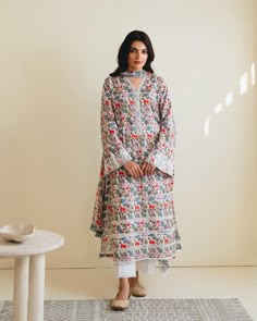 "Introducing vibrant and fashionable printed cambric shirt with dupatta perfect for adding a touch of elegance and style to your wardrobe. Made from high-quality cambric fabric, this shirt offers comfort and breathability, making it an ideal choice. Length : 45\" Dupatta Fabric : Chiffon  Pants Fabric : Printed Cambric" Unstitched Block Print Lawn Suit With Straight Kurta, Block Print Mulmul Lawn Suit For Eid, Eid Lawn Suit With Block Print In Mulmul, Bollywood Style Printed Multicolor Palazzo Set, Bollywood Style Multicolor Printed Palazzo Set, White Floral Print Salwar Kameez In Mulmul, White Floral Print Mulmul Salwar Kameez, White Cotton Anarkali Set With Floral Print, Unstitched Multicolor Kurta With Digital Print