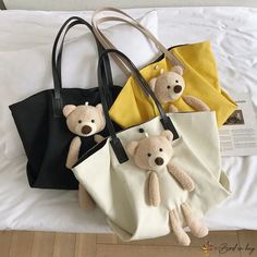 Bird in Bag - Personalized small bear doll canvas women's bag two sets of mother and child bag large capacity women's shoulder bag large bag Cute Large Capacity Canvas Shoulder Bag, Casual School Bag With Bear Design, Casual Travel Bag With Bear Design, Cute Canvas Shopping Bag, Styles Women, Bear Doll, Personalize Bag, Bird In Bag, Large Bag