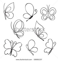 six different types of butterfly wings with hearts on the wings and one is drawn in black ink