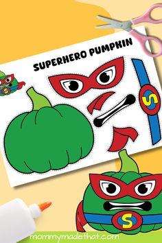 a paper cutout with the words superhero pumpkin on it and an image of a green monster