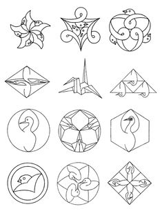 the different shapes and sizes of origami paperweights are shown in this drawing