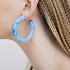 Blue Marble Chunky Hoop Earrings - Closed Caption | Shop Vintage + Handmade. Always Sustainable. Never Wasteful. Black And White Earrings, Teal Flowers, Chunky Hoop Earrings, Fabric Earrings, Bold Earrings, Gold Fabric, Blue Marble, Hypoallergenic Earrings, White Earrings