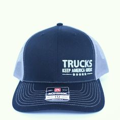 a trucker hat with the words trucks keep america safe on it's front