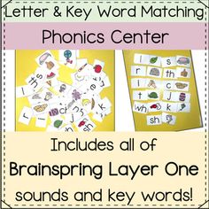 the letter and key word matching phonics center includes all of braining layer one sounds and key words