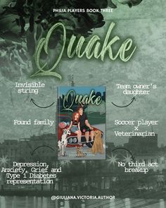 an advertisement for a book called quake, with the title and description below it