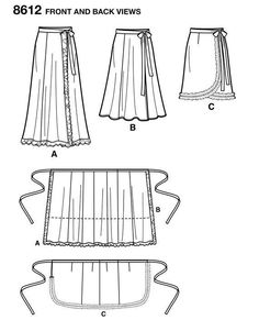 the front and back views of a skirt with an attached belt, as shown in this diagram