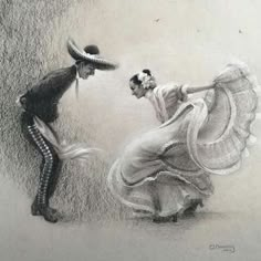 a drawing of a man and woman dancing