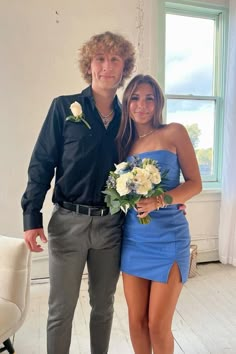 Royal Blue Tight Homecoming Dress Blue Dress Hoco Couple, Matching Hoco Dress And Suit, Bf And Gf Homecoming Pictures, Homecoming Blue Couple, Hoco Red Dress Couple, Hoco Boyfriend Pictures, Homecoming With Date, Navy Blue Homecoming Couple, Hoco Bf And Gf