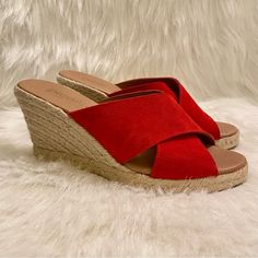 Nwot Picn Genuine Suede Wedge Sandals. Never Worn. Box Not Included. Made In Spain. Sold At Anthropologie. Smoke Free Pet Free Home. Red Slip-on Wedge Sandals For Vacation, Beach Wedge Sandals With Red Sole And Round Toe, Beach-ready Closed Toe Wedge Sandals With Red Sole, Red Closed Toe Wedge Sandals For Summer, Red Open Toe Summer Wedge Sandals, Red Open Toe Wedge Sandals For Summer, Summer Red Open Toe Wedge Sandals, Red Summer Wedge Sandals For Vacation, Red Cushioned Open Toe Wedge Sandals