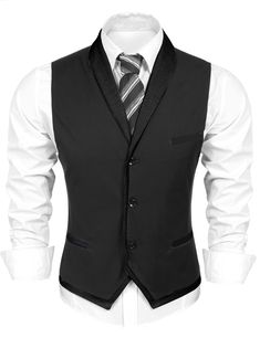 PRICES MAY VARY. High-Quality Material: This Coofandy vest is made from high quality durable material,soft and lightweight; No fading, no distortion; anti-wrinkle and resistant to pilling Stylish Design: The Men's suit vest design with a shawl collar, Two real side pockets, one real chest pocket, adjustable back belt and three-button V-neck；Fashionable design adds highlights to the outfit Versatile Pairing: Pair with necktie, bow-tie, shirt, suit, tuxedo, coat, pants, or leather shoes; You can a Affordable Formal Men's Vest, Black Vest Coat For Men, Winter Slim Fit Sleeveless Vest, Slim Fit Sleeveless Winter Vest, Formal Black Vest With Pockets, Semi-formal Black Vest With Buttons, Semi-formal Black Single-breasted Vest, 1920s Mens Clothing, Business Suit Vest