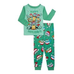 Happy Holidays from the TMNT crew! This Long-Sleeve Top & Pants Pajama Set is inspired by your child's favorite heroesTeenage Mutant Ninja Turtles! With a bold holiday graphic print on the front of the top and allover prints on the pants, this pajama set is crafted with comfort in mind and a cozy, comfy poly mix fabric. Now hes ready from lounge time to sleep time in no time. Turtle power! Size: 10.  Color: Green.  Gender: male.  Age Group: kids. Turtle Clothes, Sleep Time, Black Pokemon, Boys Fleece, Fleece Pajamas, Kids Clothes Boys, Sleep Set, Green Outfit, Boys Pajamas