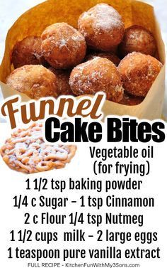 a poster with instructions for how to make funnel cake bites in the microwave or oven