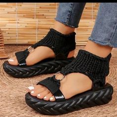 Brand New Cutout Heels, Casual Sandals Womens, Embellished Flats, Strappy Sandals Flat, Knit Fashion, Casual Sandals, O Ring, Womens Heels, Summer Shoes