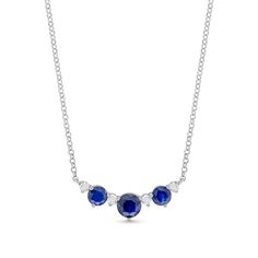 Mark any special occasion with the regal look of this gemstone and diamond necklace. Sterling silver At the center, a deep 5.0mm natural blue sapphire is flanked by round diamonds and 4.0mm blue sapphires 1/6 ct. t.w. of diamonds 18.0-inch rolo chain; lobster claw clasp Elegant Blue Necklace With Single Cut Diamonds, Elegant Birthstone Necklace With Lab-created Sapphire, Fine Jewelry With Sapphire And Single Cut Diamonds, Sapphire Necklace With Brilliant Round Cut, Classic Sapphire Diamond Necklace With Brilliant Cut, Formal Sapphire Necklace With Single Cut Diamonds, Classic Sapphire Diamond Necklace For Formal Occasions, Classic Sapphire Necklace For Formal Occasions, Classic Formal Sapphire Diamond Necklace