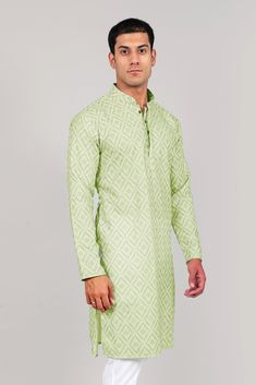 Bluesaanchi Elegantly Casual Light Green Kurta Set  This light green kurta set from Bluesaanchi combines elegance with comfort, perfect for casual outings or festive occasions. Made from high-quality materials, it ensures a stylish yet relaxed fit for all-day wear.  Key Features  Elegant light green color  Breathable fabric for maximum comfort  Stylish design with intricate embroidery  Perfect for casual or semi-formal occasions  Easy to maintain and durable   Specifications  Brand: Bluesaanchi  Color: Light Green  Sizes Available: S, M, L, XL  Fit: Regular  Style: Kurta Set   Material & Care   This kurta set is crafted from 100% cotton, making it soft and comfortable against the skin. For care, it is recommended to:  Hand wash in cold water  Do not bleach  Iron at low temperature  Dry in Green Kurta With Dabka For Navratri, Unstitched Pista Green Kurta For Spring, Pista Green Kurta With Resham Embroidery For Spring, Pista Green Resham Embroidered Kurta For Spring, Spring Pista Green Kurta With Resham Embroidery, Green Kurta With Dabka For Festivals, Green Cotton Kurta For Puja, Bollywood Style Green Kurta With Dabka, Green Dabka Kurta For Eid