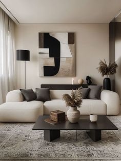 Grey Living Room Color Schemes, Small Living Room Inspirations, Neutral Living Room With Black Accents, Male Living Room Ideas, Modern Chic Living Room, Art Above Sofa, Color Living Room, Beige Living Rooms, Neutral Living Room