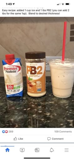 two yogurt cups, one with peanut butter and the other with b2