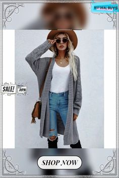 Long Cardigan Solid Color Women's Knitted Sweater Trendy Knit Sweater Coat, Trendy One Size Knit Cardigan, Trendy Knitted Sweater Coat For Layering, Gray Chunky Knit Sweater Coat For Fall, Trendy Chunky Knit Sweater Coat For Spring, Trendy Knit Cardigan, Soft Knit Acrylic Sweater Coat For Spring, Knitted Acrylic Sweater Coat For Fall, Fall Knitted Acrylic Sweater Coat